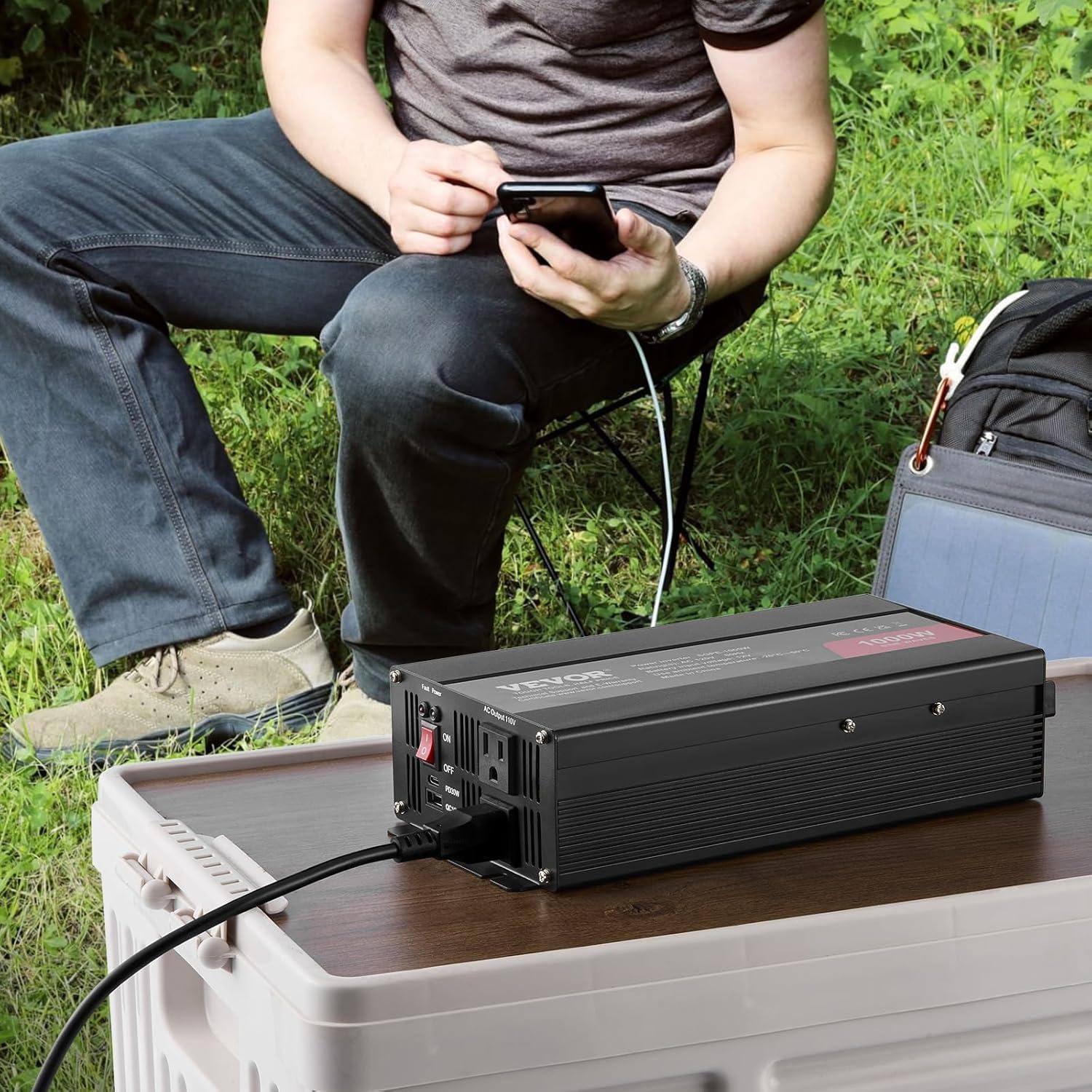 image:imageVEVOR 1000W Pure Sine Wave Inverter DC 12V to AC 120V Power Inverter with 2 AC Outlets 1 USB Port 1 TypeC Port Remote Control for Small Home Devices Like Smartphone Laptop CE FCC Certified1000W