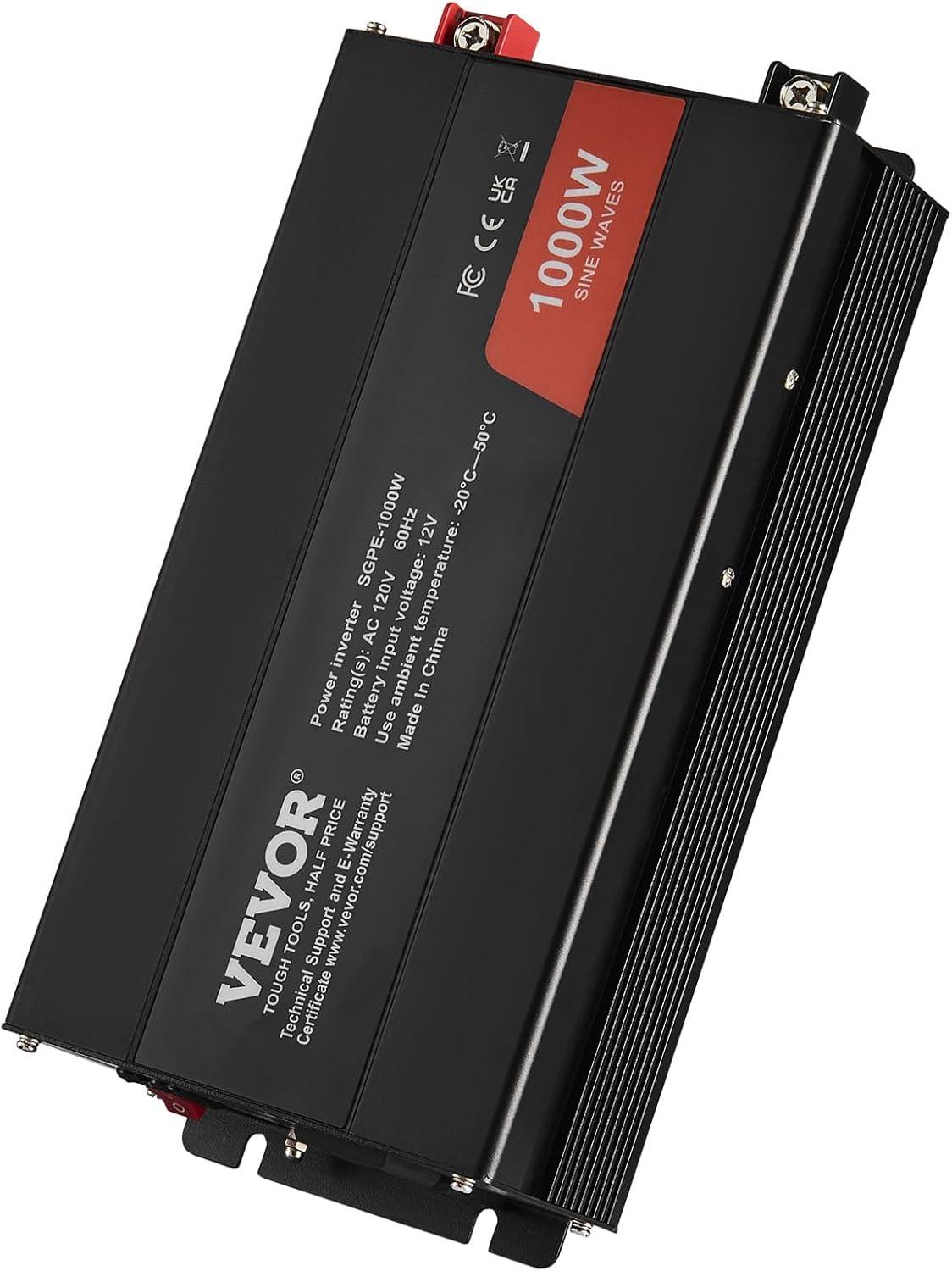 image:imageVEVOR 1000W Pure Sine Wave Inverter DC 12V to AC 120V Power Inverter with 2 AC Outlets 1 USB Port 1 TypeC Port Remote Control for Small Home Devices Like Smartphone Laptop CE FCC Certified1000W