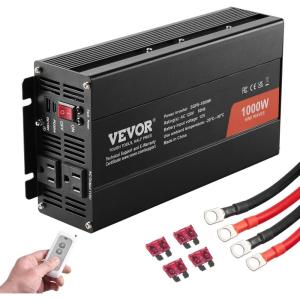 image:imageVEVOR 1000W Pure Sine Wave Inverter DC 12V to AC 120V Power Inverter with 2 AC Outlets 1 USB Port 1 TypeC Port Remote Control for Small Home Devices Like Smartphone Laptop CE FCC Certified1000W