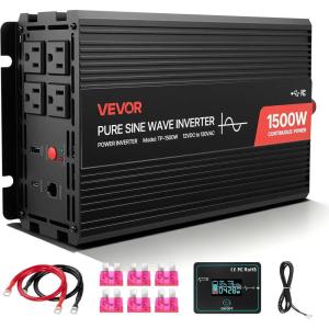image:imageVEVOR 3000W Pure Sine Wave Inverter DC 12V to AC 120V Power Inverter for Truck RV OffGrid Car Inverters with 4 AC 2 USB TypeC Port LCD Display and Remote Controller for Large Home Appliances1500W