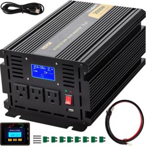 image:imageVEVOR Power Inverter 2000W Modified Sine Wave Inverter DC 12V to AC 120V Car Converter with LCD Display Remote Controller LED Indicator AC Outlets Inverter for Truck RV Car Boat Travel Camping2000W
