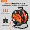image:imageVEVOR 100 FT Retractable Extension Cord Reel with 4 Outlets amp Heavy Duty 14AWG SJTOW Power Cord Cable Portable Handle and Safety Overload Circuit Breaker for Outdoor Indoor Toolshed Garage Use14AWG