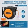 image:imageVEVOR Retractable Extension Cord Reel 30 FT Heavy Duty 16AWG3C SJTOW Retractable Power Cord Reel with Lighted Triple Tap Outlet 10 Amp Circuit Breaker 45FT Leadin Cord for Ceiling or Wall MountOrange