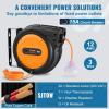 image:imageVEVOR Retractable Extension Cord Reel 30 FT Heavy Duty 16AWG3C SJTOW Retractable Power Cord Reel with Lighted Triple Tap Outlet 10 Amp Circuit Breaker 45FT Leadin Cord for Ceiling or Wall MountOrange