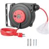 image:imageVEVOR Retractable Extension Cord Reel 30 FT Heavy Duty 16AWG3C SJTOW Retractable Power Cord Reel with Lighted Triple Tap Outlet 10 Amp Circuit Breaker 45FT Leadin Cord for Ceiling or Wall MountRed