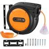 image:imageVEVOR Retractable Extension Cord Reel 30 FT Heavy Duty 16AWG3C SJTOW Retractable Power Cord Reel with Lighted Triple Tap Outlet 10 Amp Circuit Breaker 45FT Leadin Cord for Ceiling or Wall MountOrange