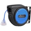 image:imageVEVOR Retractable Extension Cord Reel 30 FT Heavy Duty 16AWG3C SJTOW Retractable Power Cord Reel with Lighted Triple Tap Outlet 10 Amp Circuit Breaker 45FT Leadin Cord for Ceiling or Wall MountBlue