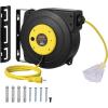 image:imageVEVOR Retractable Extension Cord Reel 30 FT Heavy Duty 16AWG3C SJTOW Retractable Power Cord Reel with Lighted Triple Tap Outlet 10 Amp Circuit Breaker 45FT Leadin Cord for Ceiling or Wall MountYellow