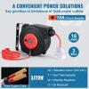 image:imageVEVOR Retractable Extension Cord Reel 30 FT Heavy Duty 16AWG3C SJTOW Retractable Power Cord Reel with Lighted Triple Tap Outlet 10 Amp Circuit Breaker 45FT Leadin Cord for Ceiling or Wall MountRed