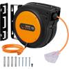 image:imageVEVOR Retractable Extension Cord Reel 30 FT Heavy Duty 16AWG3C SJTOW Retractable Power Cord Reel with Lighted Triple Tap Outlet 10 Amp Circuit Breaker 45FT Leadin Cord for Ceiling or Wall MountOrange