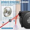 image:imageVEVOR Retractable Extension Cord Reel 30 FT Heavy Duty 16AWG3C SJTOW Retractable Power Cord Reel with Lighted Triple Tap Outlet 10 Amp Circuit Breaker 45FT Leadin Cord for Ceiling or Wall MountRed