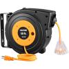 image:imageVEVOR Retractable Extension Cord Reel 30 FT Heavy Duty 16AWG3C SJTOW Retractable Power Cord Reel with Lighted Triple Tap Outlet 10 Amp Circuit Breaker 45FT Leadin Cord for Ceiling or Wall MountBlack  Orange