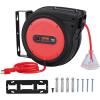 image:imageVEVOR Retractable Extension Cord Reel 30 FT Heavy Duty 16AWG3C SJTOW Retractable Power Cord Reel with Lighted Triple Tap Outlet 10 Amp Circuit Breaker 45FT Leadin Cord for Ceiling or Wall MountRed