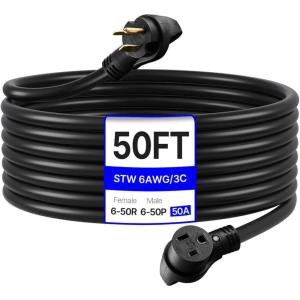 image:imageVEVOR 50 Amp Generator Extension Cord 50 Feet 250V 12500W Heavy Duty Power Cable NEMA 650P to 650R SWT 6 AWG Welder Extension Cord with Storage Bag for Generator ETL Listed10 AWG