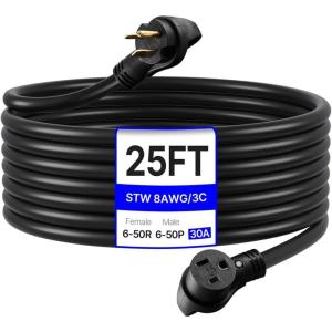 image:imageVEVOR 50 Amp Generator Extension Cord 50 Feet 250V 12500W Heavy Duty Power Cable NEMA 650P to 650R SWT 6 AWG Welder Extension Cord with Storage Bag for Generator ETL Listed8 AWG