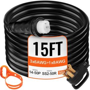 image:imageVEVOR 50FT 50 Amp Generator Extension Cord STW 45446  45505 125V 250V Generator Power Cord N1450P amp SS250R amp CS6364 Twist Lock Connectors15 FT
