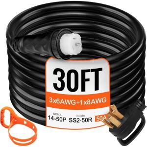 image:imageVEVOR 50FT 50 Amp Generator Extension Cord STW 45446  45505 125V 250V Generator Power Cord N1450P amp SS250R amp CS6364 Twist Lock Connectors30 FT