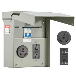 image:imageVEVOR 30 Amp RV Power Outlet Box 125250 Volt Enclosed Lockable Outdoor RV Receptacle Box NEMA TT30R Weatherproof Electrical Panel for RV Camper Trailer Motorhome Electric Car3020 Amp