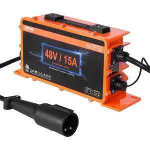 image:imageVEVOR 36 Volt Golf Cart Battery Charger 12 AMP Smart Battery Charger with DStyle Plug Compatible with LeadAcid AGMGelEFB MF NMC LiFePO4 Batteries for EZGO TXT IP67 Waterproof ETL Certified48V 15A For 3Pin Round Plug