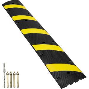 image:imageVEVOR 2PCs 6 ft72 Rubber Speed Hump 2 Channel 22000 lbs Capacity Heavy Duty Traffic Speed Bump with High Reflective Yellow Strip 8 Expansion Screws and 1 Drill for Asphalt Concrete Gravel Roads1 PC