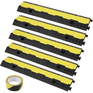 image:imageVEVOR 3 PCs 2 Channel Rubber Cable Protector Ramp 12000 lbsaxle Capacity Heavy Duty Hose Wire Cover Ramp Driveway Traffic Speed Bump wFlipOpen Top Cover amp 50 ft Warning Tape for IndoorampOutdoor2 Channel5PCs