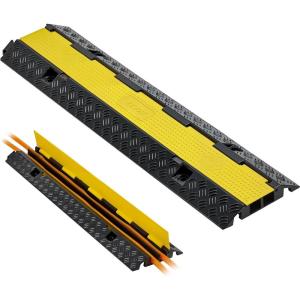 image:imageVEVOR 3 PCs 2 Channel Rubber Cable Protector Ramp 12000 lbsaxle Capacity Heavy Duty Hose Wire Cover Ramp Driveway Traffic Speed Bump wFlipOpen Top Cover amp 50 ft Warning Tape for IndoorampOutdoor2 Channel1PC
