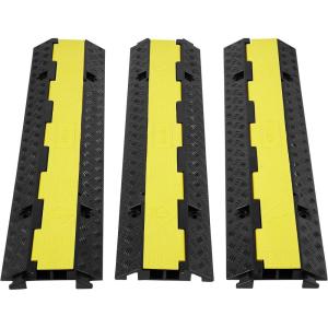 image:imageVEVOR 3 PCs 2 Channel Rubber Cable Protector Ramp 12000 lbsaxle Capacity Heavy Duty Hose Wire Cover Ramp Driveway Traffic Speed Bump wFlipOpen Top Cover amp 50 ft Warning Tape for IndoorampOutdoor2 Channel3PCs