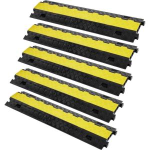 image:imageVEVOR Cable Protector Ramp 2 Channel 22000 lbsaxle Capacity Heavy Duty TPU Wire Cord Cover Ramp Hose Protector Driveway Traffic Speed Bump wTPR FlipOpen Top Cover for Indoor amp Outdoor5 PCs