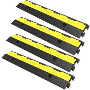 image:imageVEVOR Cable Protector Ramp 4 Packs 2 Channels Rubber Modular Speed Bumps Rated 11000 LBS Load Capacity Protective Wire Cord Ramp Driveway Rubber Traffic Speed Bumps Hump Cable Protector