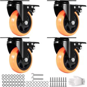 image:imageVEVOR Caster Wheels 5inch Swivel Plate Casters Set of 4 with Security AB Locking No Noise PVC Wheels Heavy Duty 450 lbs Load Capacity Per Caster NonMarking Wheels for Cart Furniture Workbench4 inch