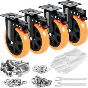 image:imageVEVOR Caster Wheels 5inch Swivel Plate Casters Set of 4 with Security AB Locking No Noise PVC Wheels Heavy Duty 450 lbs Load Capacity Per Caster NonMarking Wheels for Cart Furniture Workbench6inch
