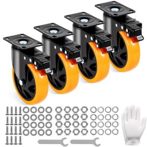 image:imageVEVOR Caster Wheels 5inch Swivel Plate Casters Set of 4 with Security AB Locking No Noise PVC Wheels Heavy Duty 450 lbs Load Capacity Per Caster NonMarking Wheels for Cart Furniture Workbench5inch