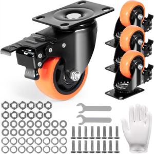 image:imageVEVOR Caster Wheels 5inch Swivel Plate Casters Set of 4 with Security AB Locking No Noise PVC Wheels Heavy Duty 450 lbs Load Capacity Per Caster NonMarking Wheels for Cart Furniture Workbench3inch