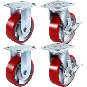 image:imageVEVOR Caster Wheels Set of 4 6 Heavy Duty Casters 2 Rigid and 2 Swivel Casters with Side Brake Polyurethane Iron Core Plate 4000LBS Capacity
