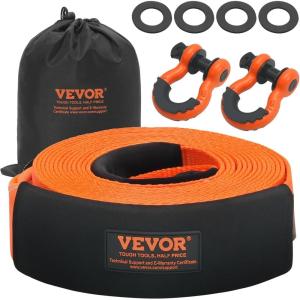 image:imageVEVOR Heavy Duty Tow Strap Recovery Kit 3 x 30 ft MBS36000 lbs Tree Saver Winch Strap Triple Reinforced Loop amp Protective Sleeves amp Storage Bag 34 DRing Shackles for Truck Jeep SUV ATV