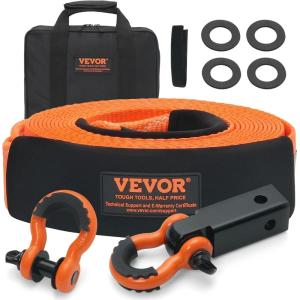 image:imageVEVOR Polyester Heavy Duty Tow Strap Recovery Kit 3 x 30 ft MBS36000 lbs Winch Strap Triple Reinforced Loop Snatch Strap  2 Shackle Hitch Receiver  34 DRing Shackles 2PCS  Storage Bag