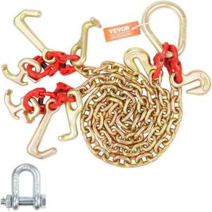 image:imageVEVOR G80 V Bridle Chain 516 x 3 Towing Chain Bridle with R Hooks T Hooks J Hooks and Grab Hooks Transport Tow Chain Bridle with 10800 lbs Safe Working Load for Flatbed Truck Wrecker Recovery516Inch x 3FT