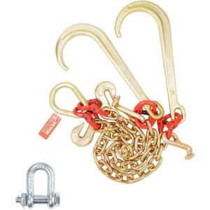 image:imageVEVOR G80 V Bridle Chain 516 x 3 Towing Chain Bridle with R Hooks T Hooks J Hooks and Grab Hooks Transport Tow Chain Bridle with 10800 lbs Safe Working Load for Flatbed Truck Wrecker Recovery38Inch x 2FT