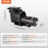 image:imageVEVOR Swimming Pool Pump 20HP 115 V 1500 W Single Speed Pumps for Above Ground Pool wStrainer Basket 5400 GPH Max Flow Certification of ETL for SecuritySingle Speed