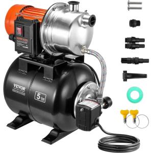 image:imageVEVOR 1HP Shallow Well Pump Portable 1380 GPH Garden Jet Pump with Automatic Controller 145 ft Head Stainless Steel Sprinkler Booster Pumps for Garden Lawn Irrigation System Water Transfer1 HP with Tank SS