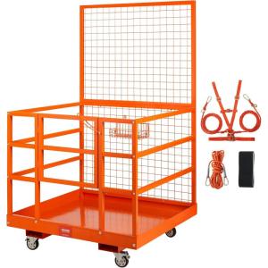 image:imageVEVOR Forklift Man Basket 36 x 36 Inches Forklift Safety Cage Work Platform 1200 lbs Load Capacity Collapsible Lift Basket with 4 Wheels Device Chain for Aerial Work Lifting Loader43x45 with Wheels