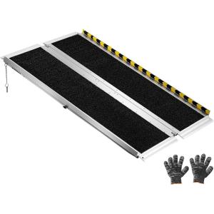 image:imageVEVOR Portable Wheelchair Ramp 4FT NonSlip Aluminum Folding Handicap Ramp Door Threshold Ramps for Wheelchair for HomeWheel Chair Ramp Steps Cars Scooter Cart Curbs Stairs4FT