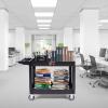 image:imageVEVOR Utility Service Cart 2 Shelf 550LBS Heavy Duty Plastic Rolling Utility Cart with 360 Swivel Wheels 2 with Brakes Large Lipped Shelf Ergonomic Storage Handle for WarehouseGarageCleaning