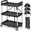 image:imageVEVOR Foldable Utility Service Cart 165LBS 3 Shelf Heavy Duty Plastic Rolling Cart with 360 Swivel Wheels 2 with Brakes Ergonomic Handle Portable Garage Tool Cart for Warehouse Office Home
