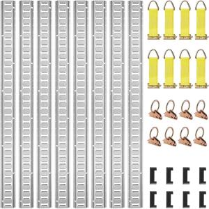 image:imageVEVOR E Track TieDown Rail Kit 32PCS 5FT ETracks Set Includes 8 Steel Rails amp 8 O Rings amp 8 TieOffs with DRing amp 8 End Caps Securing Accessories for Cargo Motorcycles and Bikes5FT32Pcs