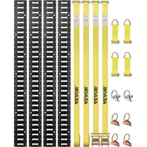 image:imageVEVOR ETrack TieDown Rail Kit 5 E Tracks Set 16Pcs Includes 4 Steel Rails amp 2 Single Slots amp 6 ORings amp 4 TieOffs wDRing amp 2 Ratchet Straps Cargo Motorcycles Bikes Securing Accessories5 Rail Kit16Pcs
