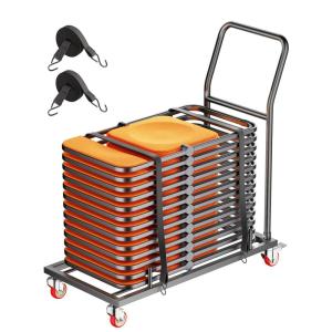 image:imageVEVOR Folding Chair Rack 300 LBS Capacity LShape Vertical Placement Chair Cart for 25 Chairs HeavyDuty Metal Chair Storage Dolly with Rubber Wheels MultiFunction Chair Holder Matte BlackHorizontal
