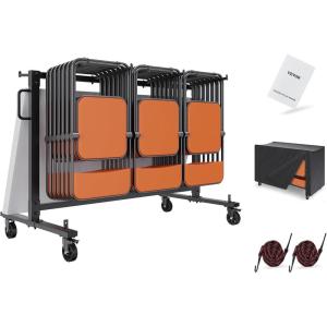 image:imageVEVOR Folding Chair Rack 400 LBS Capacity HeavyDuty Chair Cart for 42 Chairs or 12 Tables MultiFunction Chair Storage Dolly with Rubber Wheels and Holders Large Chair Holder Matte BlackBlack
