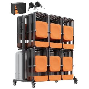 image:imageVEVOR Folding Chair Rack 800 LBS Capacity HeavyDuty Chair Cart for 84 Chairs 12 Tables42 Chairs DualLayer Chair Storage Dolly with Rubber Wheels and Holders Large Chair Holder Matte Black