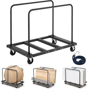 image:imageVEVOR Folding Table Cart Heavy Duty Table Trolley with 5 Swivel Wheels 1800 LBS Drywall Dolly Cart for Garage Home Warehouse Party Event Hotel Furniture 10 Table Capacity1800LBS  Double Bar